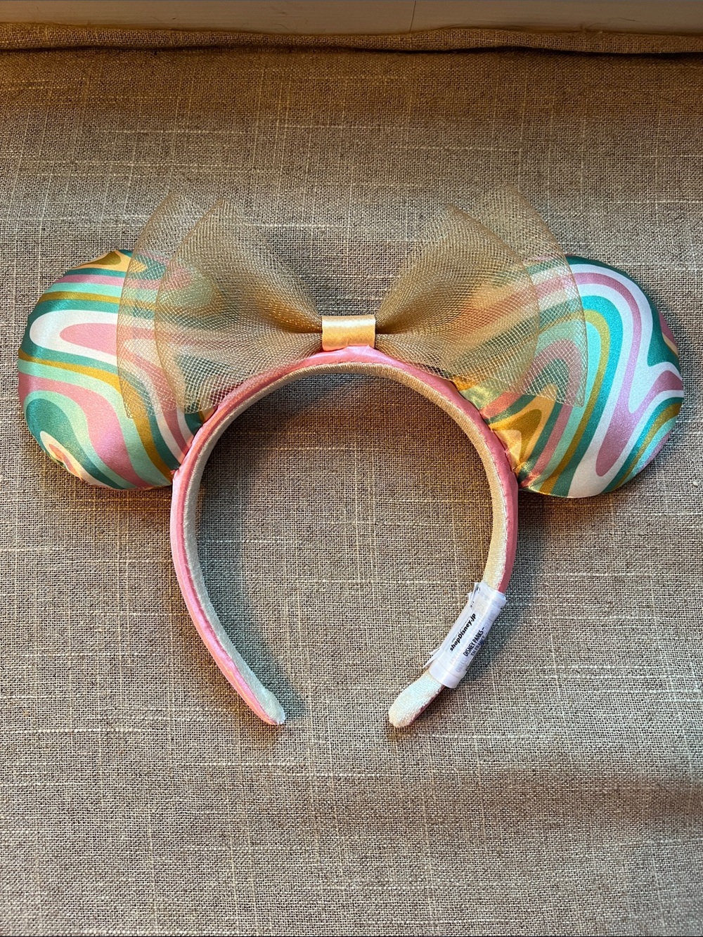 Disney Retro Swirl Minnie Ear Headband with Gold Bow